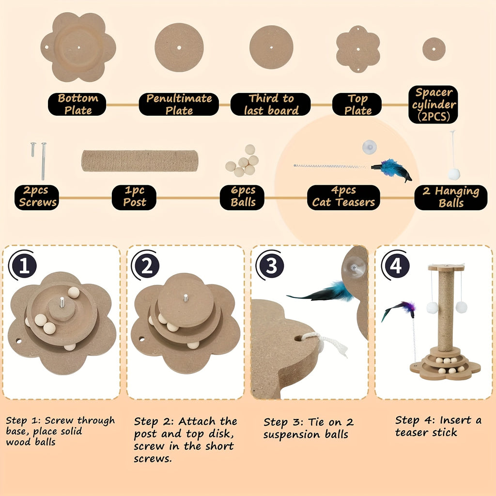 Griffoir air de jeu avec balle - Griffoir multifonction - Jouet balles suspendus et plumes artificielles