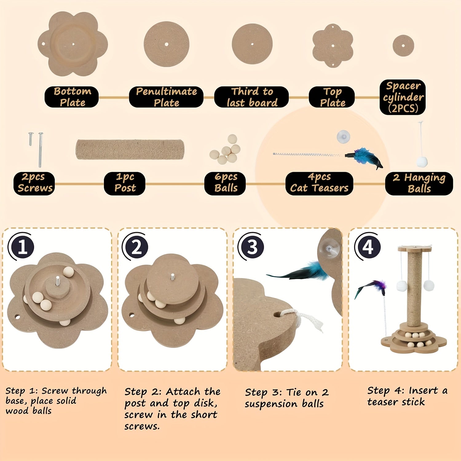 Griffoir air de jeu avec balle - Griffoir multifonction - Jouet balles suspendus et plumes artificielles