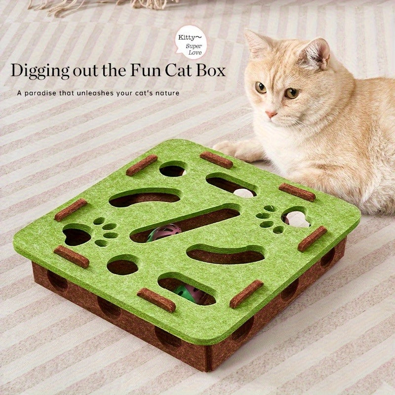 Jouet Interactif pour Chat – Boîte Labyrinthe avec Griffoir et Arbre à Chat Squeaky