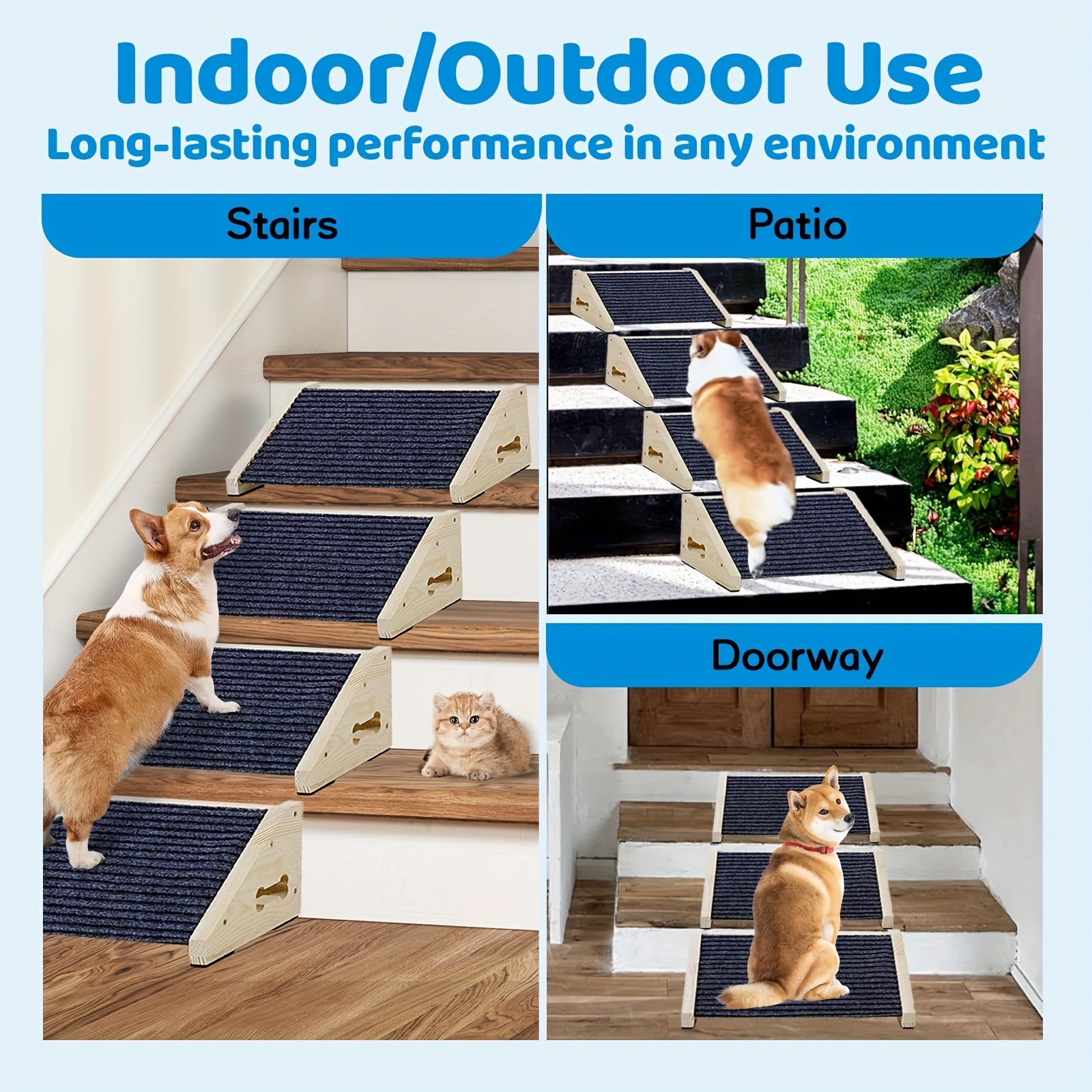 Rampe d’escalier pour chien et chat, en bois, avec anti dérapant agréable pour coussinets