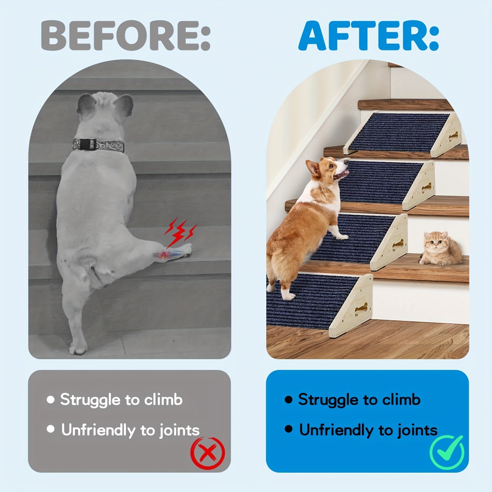 Rampe d’escalier pour chien et chat, en bois, avec anti dérapant agréable pour coussinets