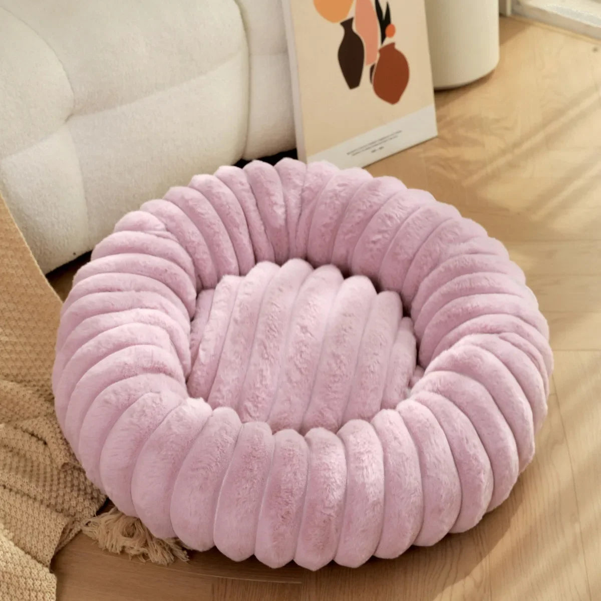 Lit rond pour animaux de compagnie 40-70cm, lit Super doux pour chat, longue maison en peluche pour chien moyen, couchage chaud d'hiver
