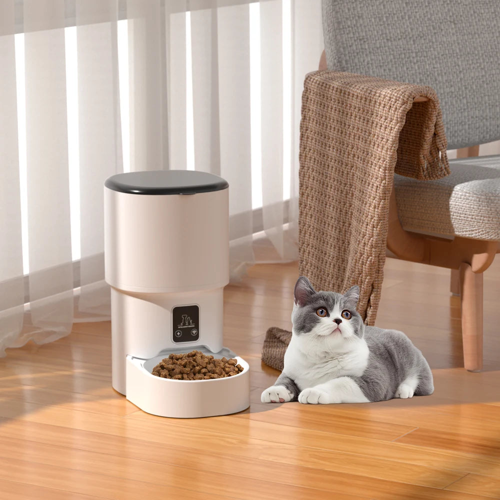 Distributeur Automatique de Croquettes 4L avec Caméra HD, Wi-Fi, Boutons Programmable pour Chat et Chien