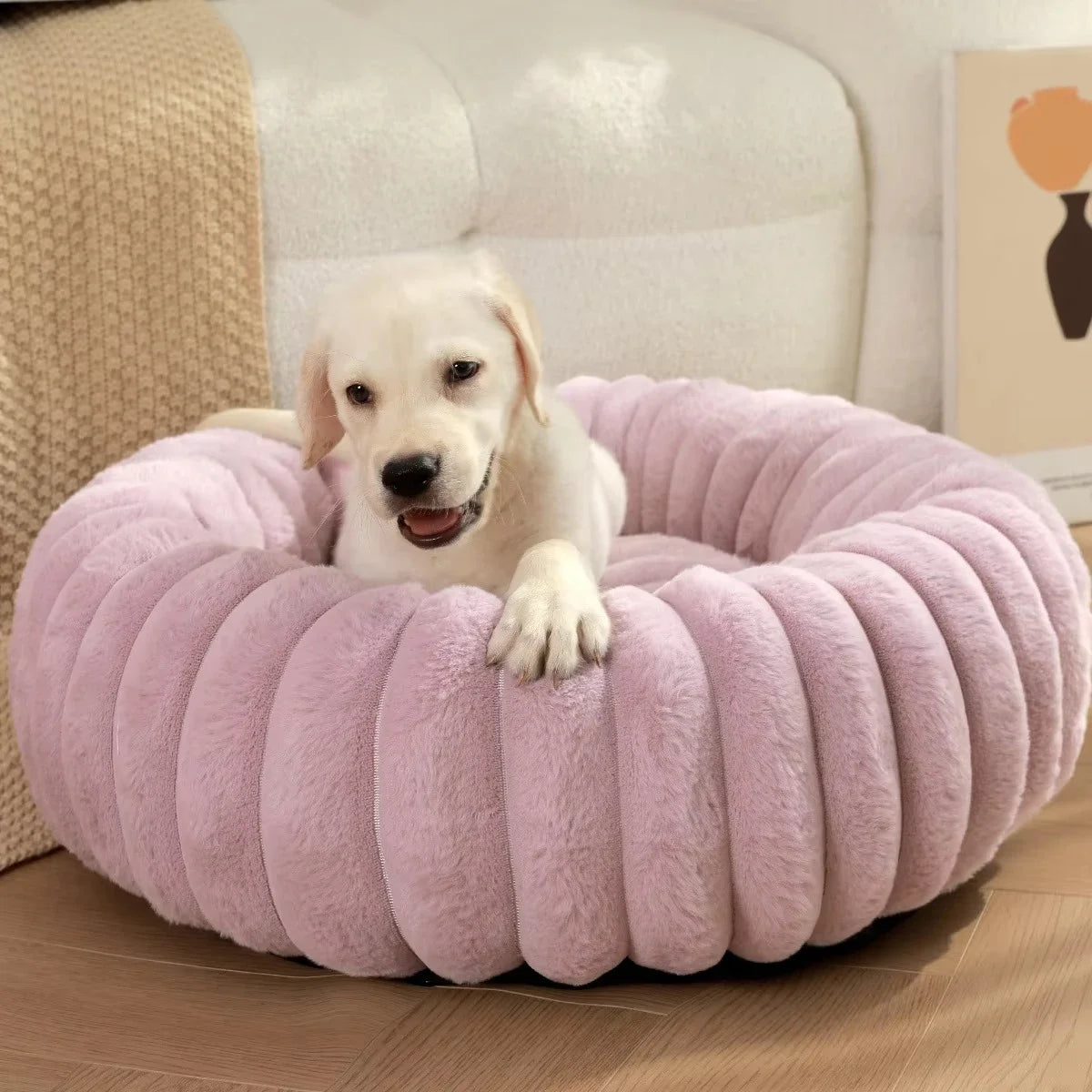 Lit rond pour animaux de compagnie 40-70cm, lit Super doux pour chat, longue maison en peluche pour chien moyen, couchage chaud d'hiver