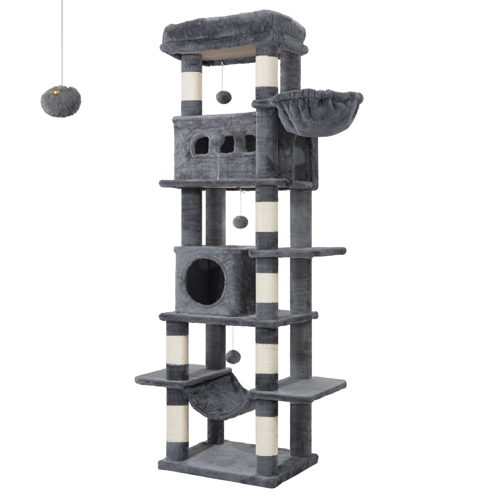 Arbre à Chat 170 cm – Grand Griffoir avec 8 Poteaux, Grottes, Hamac & Plateformes