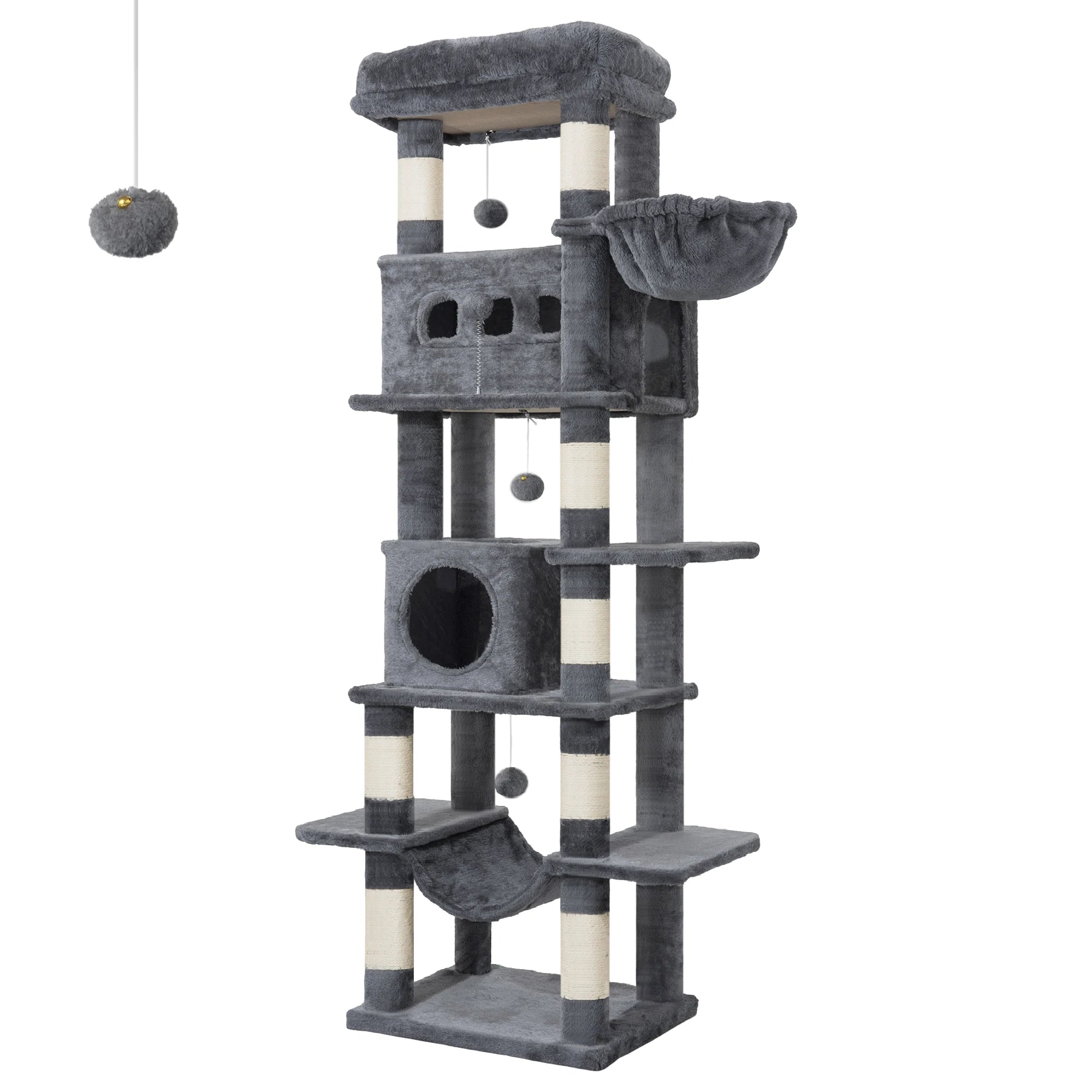 Arbre à Chat 170 cm – Grand Griffoir avec 8 Poteaux, Grottes, Hamac & Plateformes