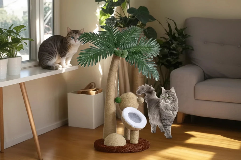 Arbre à Chat Cocotier en Sisal Naturel – Poteau Griffoir Interactif pour Chats de Petite et Moyenne Taille