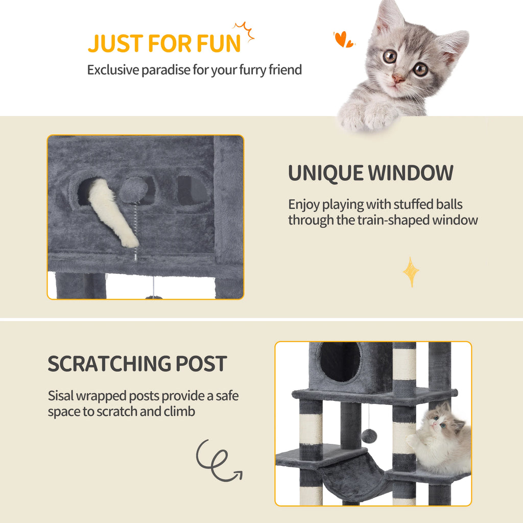 Arbre à Chat 170 cm – Grand Griffoir avec 8 Poteaux, Grottes, Hamac & Plateformes
