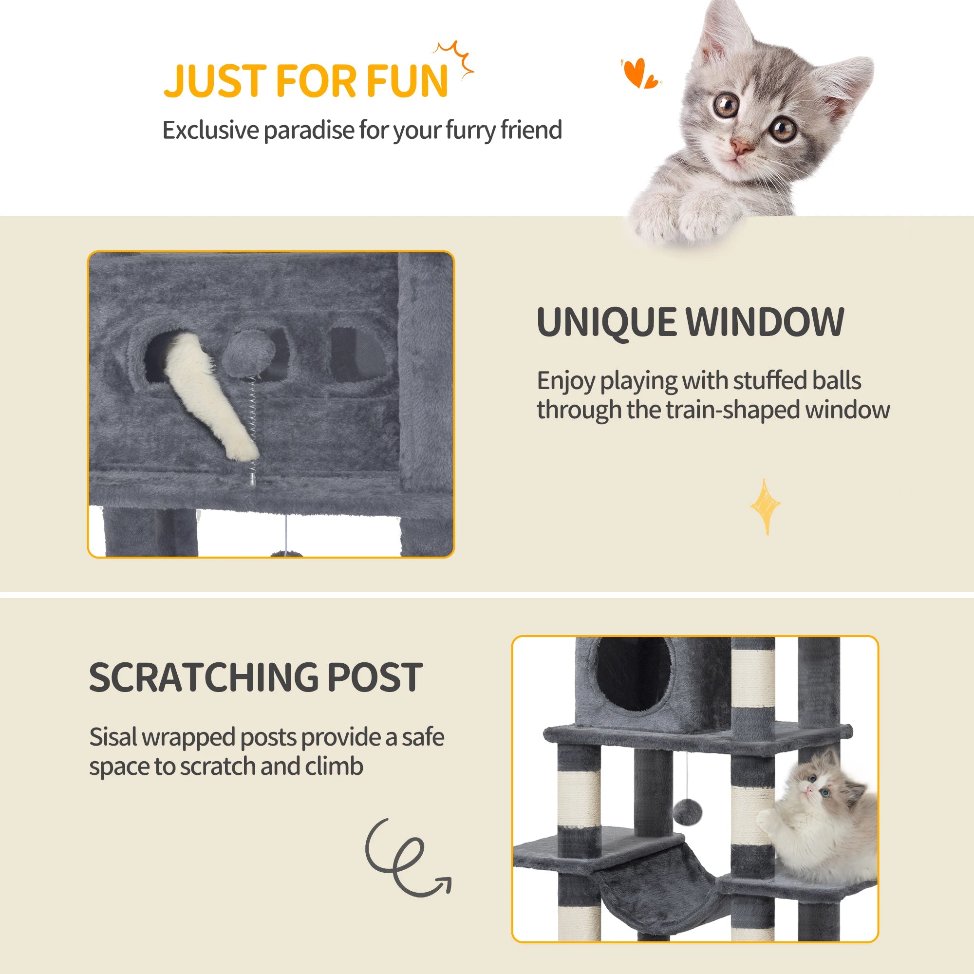 Arbre à Chat 170 cm – Grand Griffoir avec 8 Poteaux, Grottes, Hamac & Plateformes