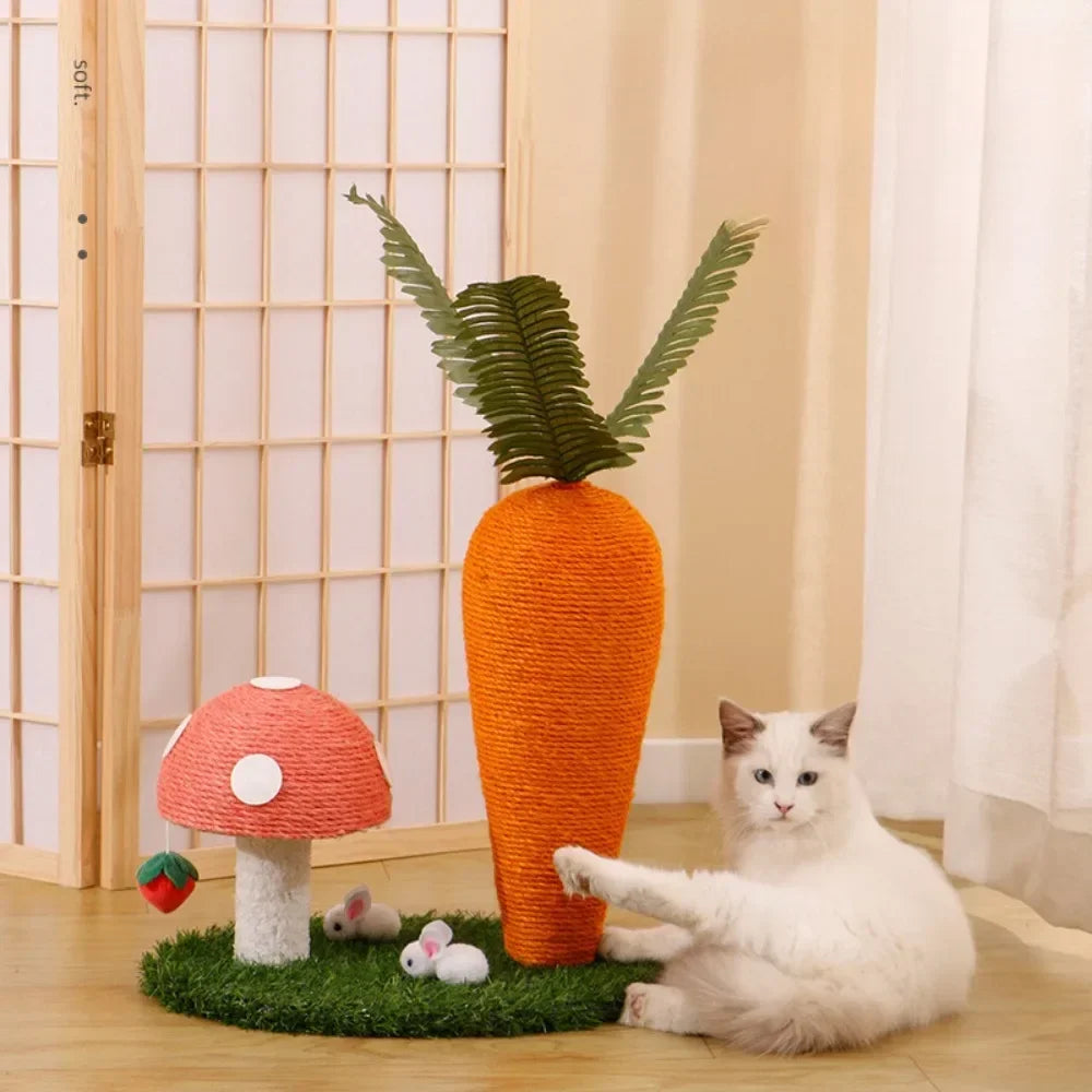 Arbre à Chat Carotte en Sisal – Griffoir Mignon avec Jouets Interactifs pour Chat