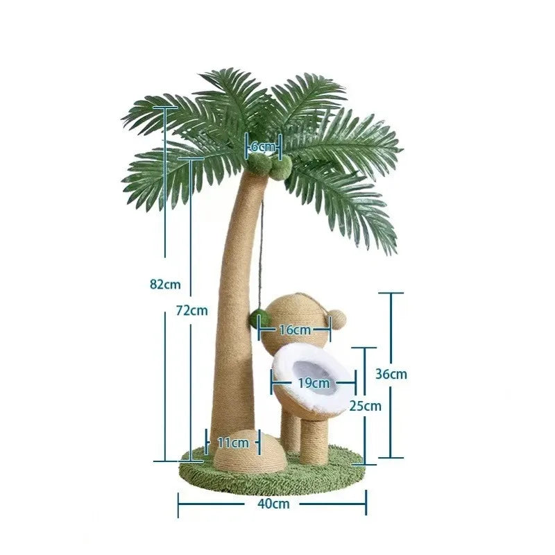 Arbre à Chat Cocotier en Sisal Naturel – Poteau Griffoir Interactif pour Chats de Petite et Moyenne Taille