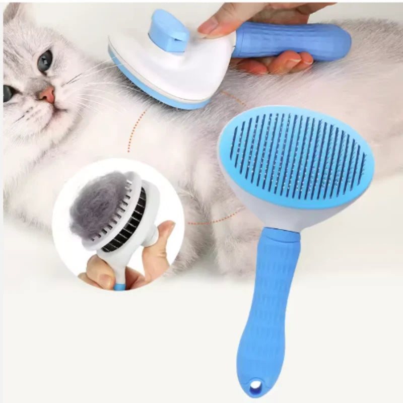 Brosse pour chien et chat avec bouton poussoir – Peigne lissant anti-poils et toilettage facile