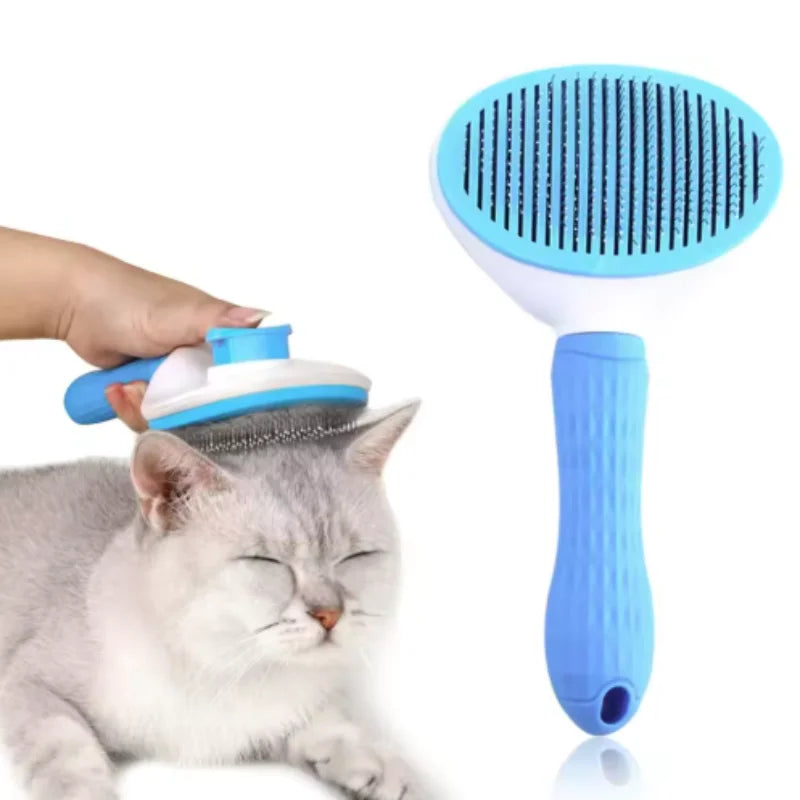 Brosse pour chien et chat avec bouton poussoir – Peigne lissant anti-poils et toilettage facile