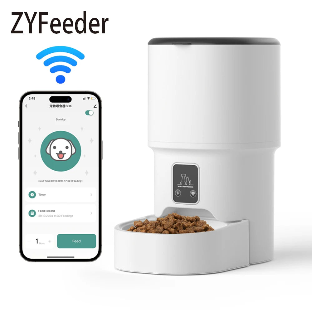 Distributeur Automatique de Croquettes 4L avec Caméra HD, Wi-Fi, Boutons Programmable pour Chat et Chien