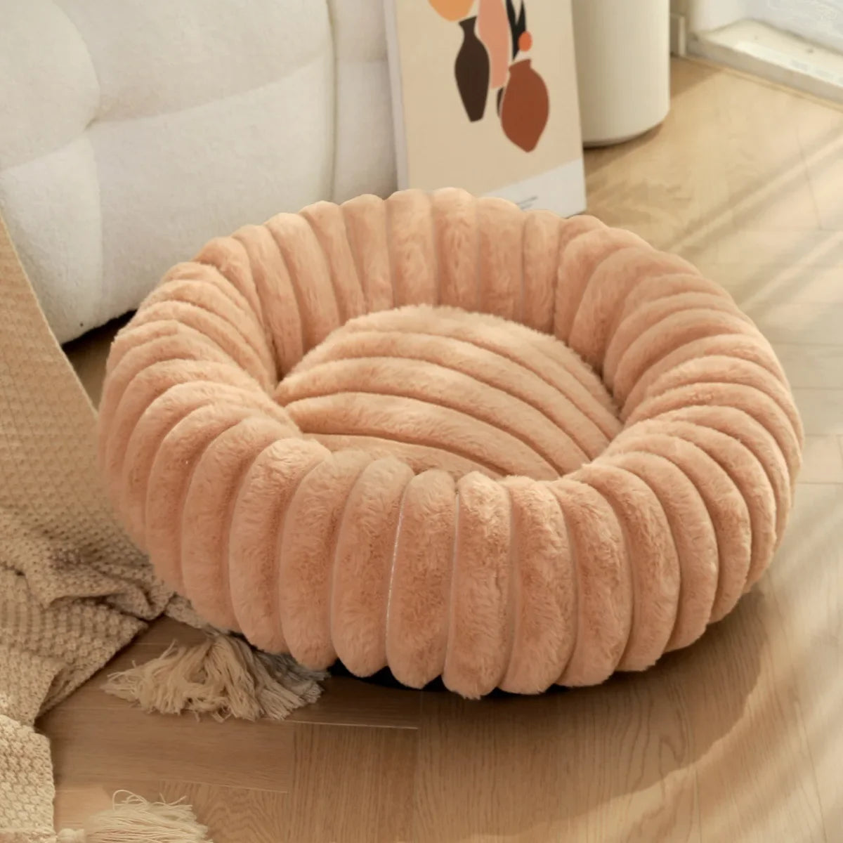 Lit rond pour animaux de compagnie 40-70cm, lit Super doux pour chat, longue maison en peluche pour chien moyen, couchage chaud d'hiver