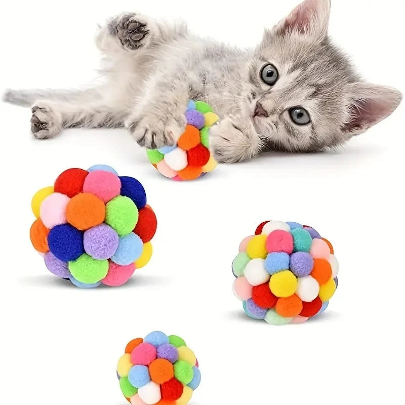 Balle en Peluche Élastique pour Chat – Jouet Interactif Coloré en Laine (1 à 3 pcs)
