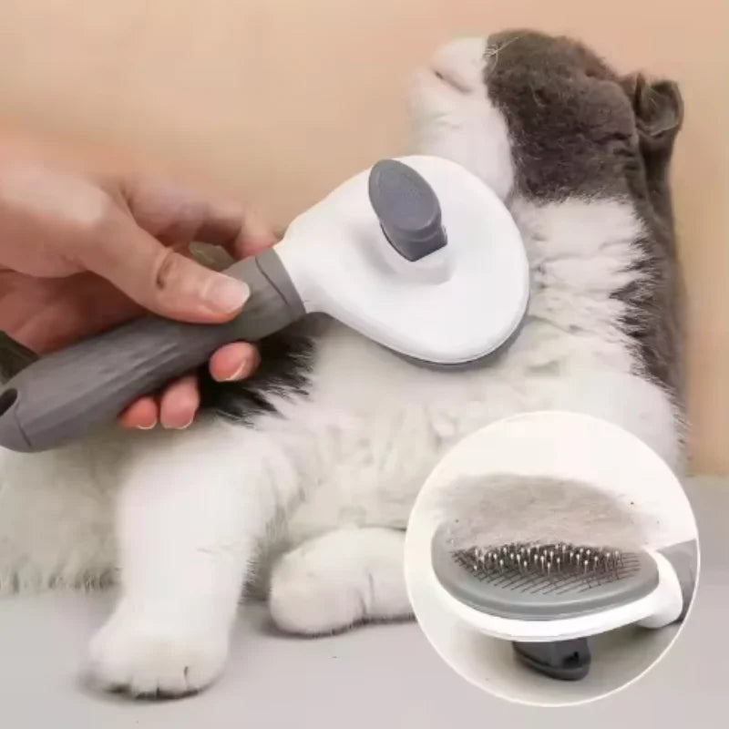 Brosse pour chien et chat avec bouton poussoir – Peigne lissant anti-poils et toilettage facile