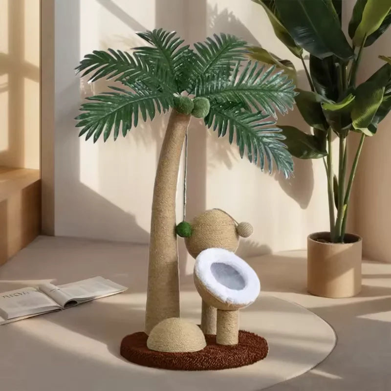 Arbre à Chat Cocotier en Sisal Naturel – Poteau Griffoir Interactif pour Chats de Petite et Moyenne Taille