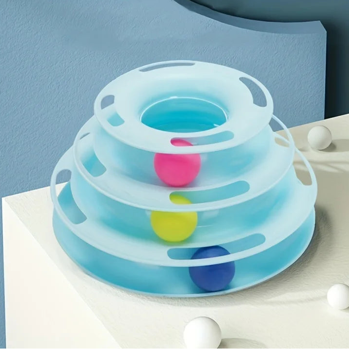 Tour de jeu interactive pour chat à 3 niveaux avec balles colorées – Jouet puzzle stimulant et anti-ennui pour chats actifs