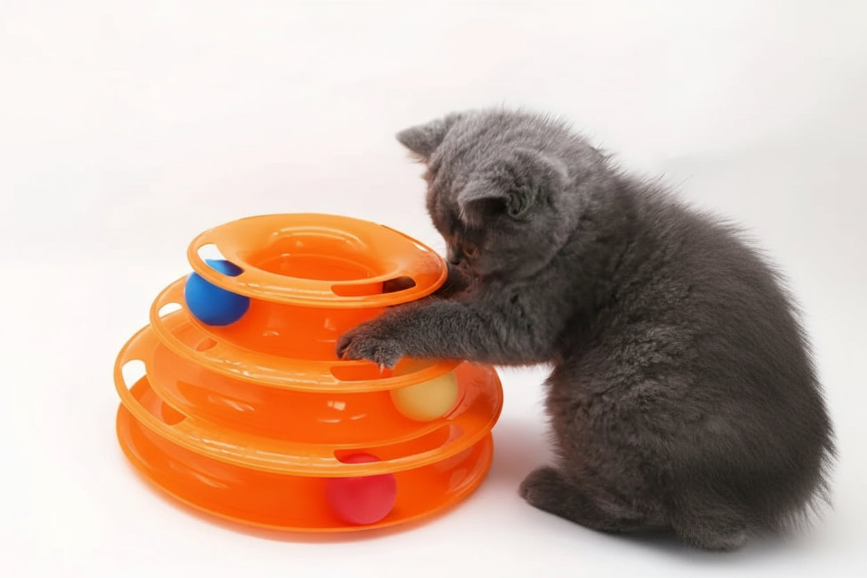 Tour de jeu interactive pour chat à 3 niveaux avec balles colorées – Jouet puzzle stimulant et anti-ennui pour chats actifs