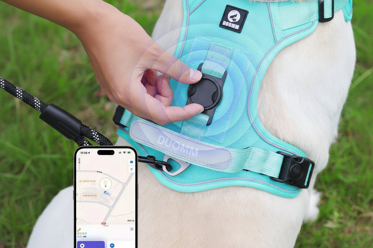 Harnais pour chien avec support Airtag et ensemble avec laisse - matériaux respirant et confortable de qualité supérieure ensemble harnais et laisse réfléchissants durables pour chien
