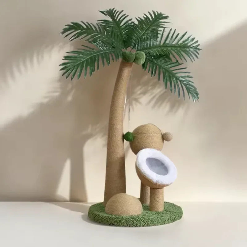 Arbre à Chat Cocotier en Sisal Naturel – Poteau Griffoir Interactif pour Chats de Petite et Moyenne Taille