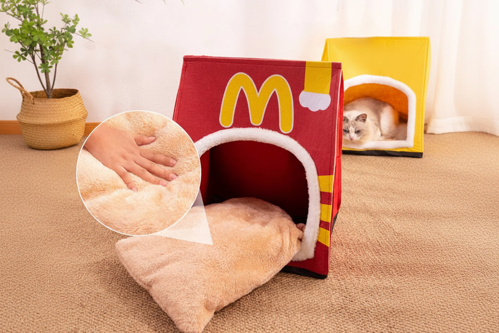 Lit Sachet Fast Food, Sachet Chips, chaud semi-fermé pour chat et petit chien, lit confortable amovible et lavable