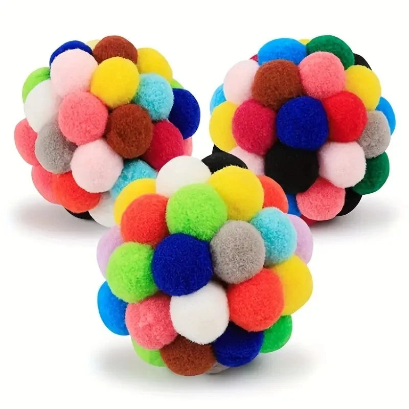 Balle en Peluche Élastique pour Chat – Jouet Interactif Coloré en Laine (1 à 3 pcs)