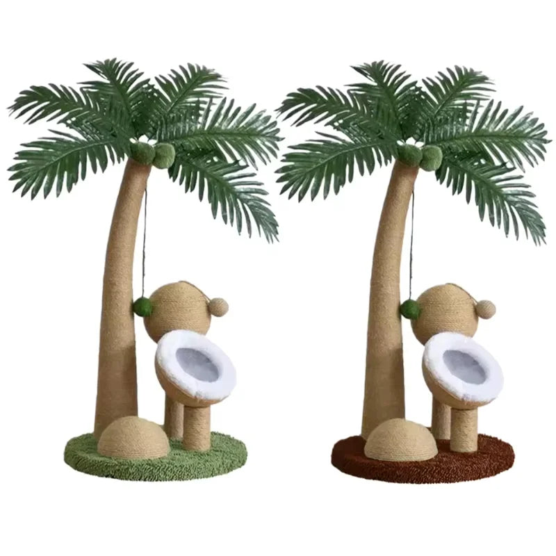 Arbre à Chat Cocotier en Sisal Naturel – Poteau Griffoir Interactif pour Chats de Petite et Moyenne Taille