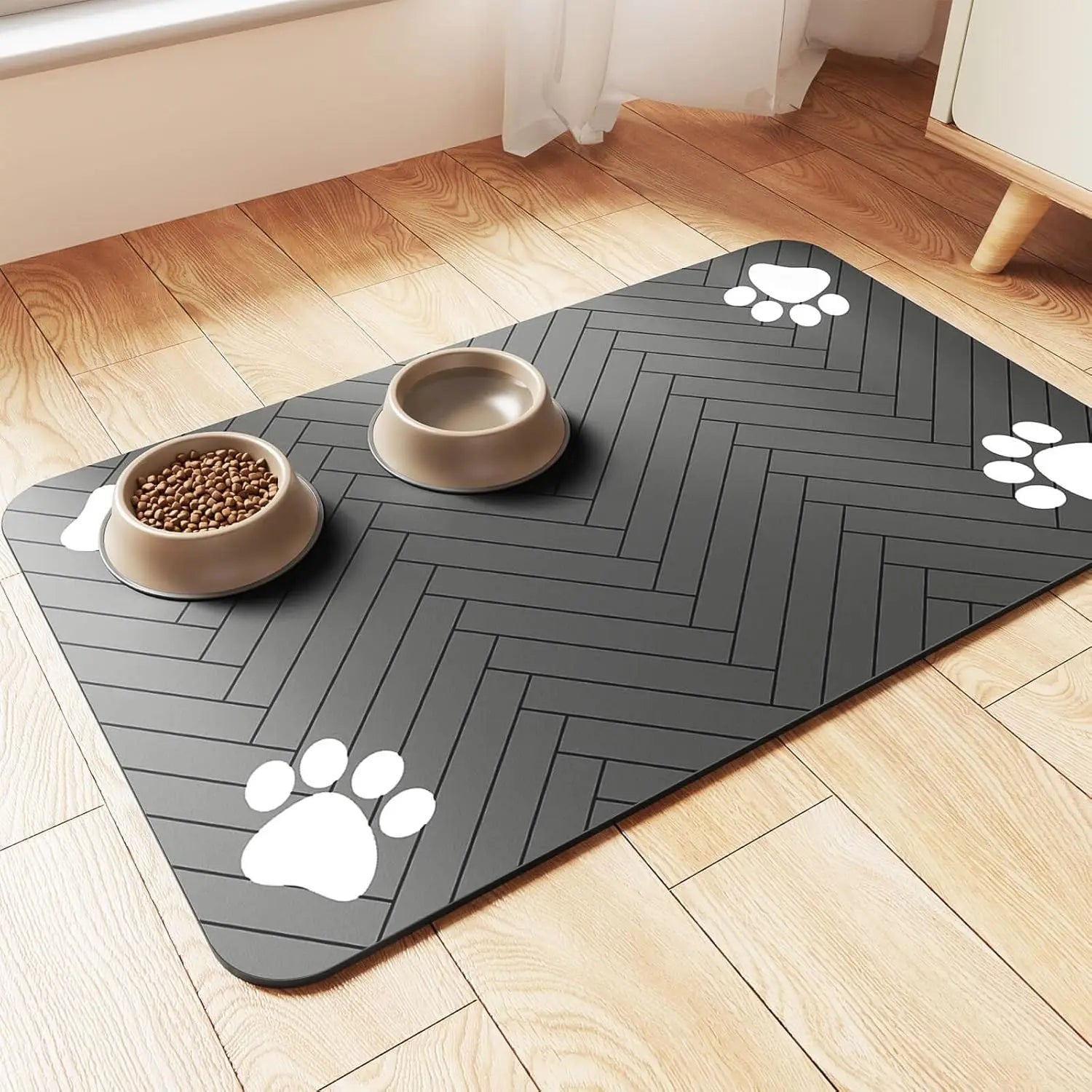 Tapis pour gamelle absorbants pour chien et chat, napperon pour gamelle avec Support en Caoutchouc Imperméable, pour Chien et Chat