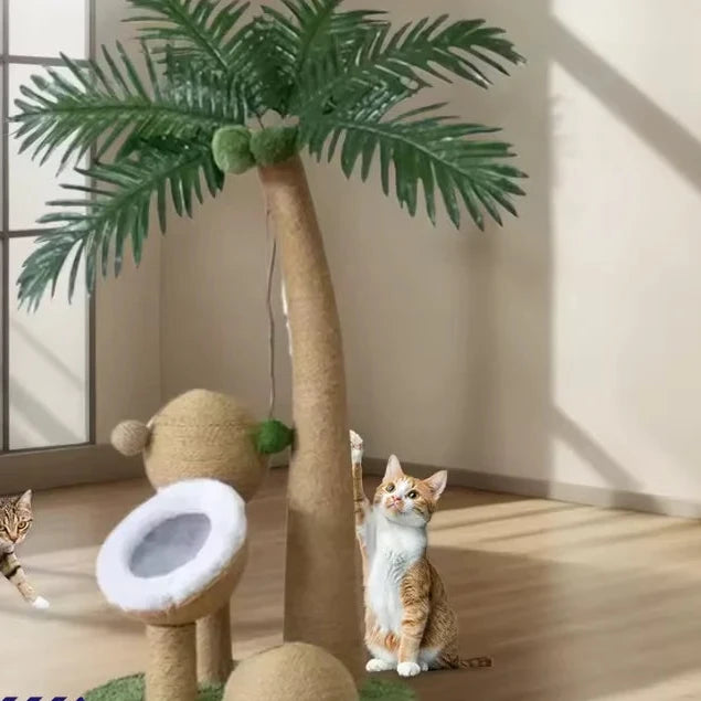Arbre à Chat Cocotier en Sisal Naturel – Poteau Griffoir Interactif pour Chats de Petite et Moyenne Taille