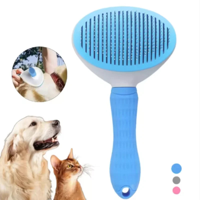 Brosse pour chien et chat avec bouton poussoir – Peigne lissant anti-poils et toilettage facile