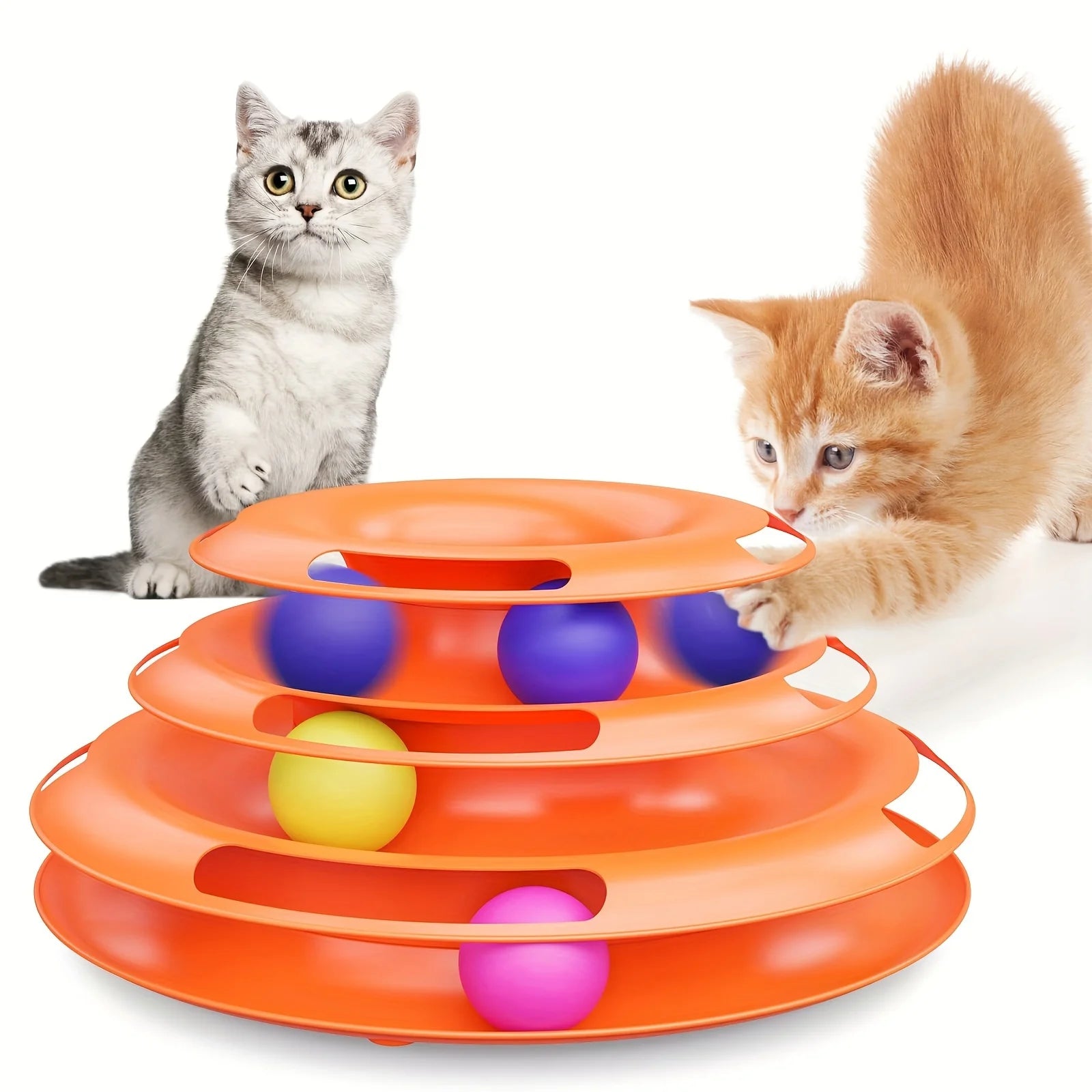Tour de jeu interactive pour chat à 3 niveaux avec balles colorées – Jouet puzzle stimulant et anti-ennui pour chats actifs