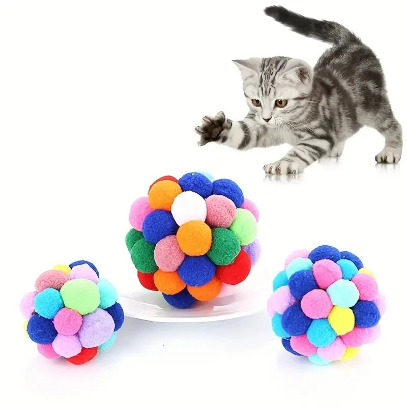 Balle en Peluche Élastique pour Chat – Jouet Interactif Coloré en Laine (1 à 3 pcs)