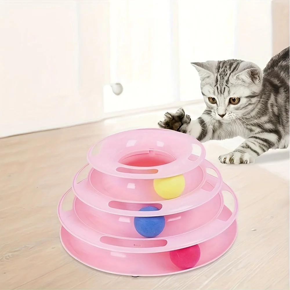 Tour de jeu interactive pour chat à 3 niveaux avec balles colorées – Jouet puzzle stimulant et anti-ennui pour chats actifs