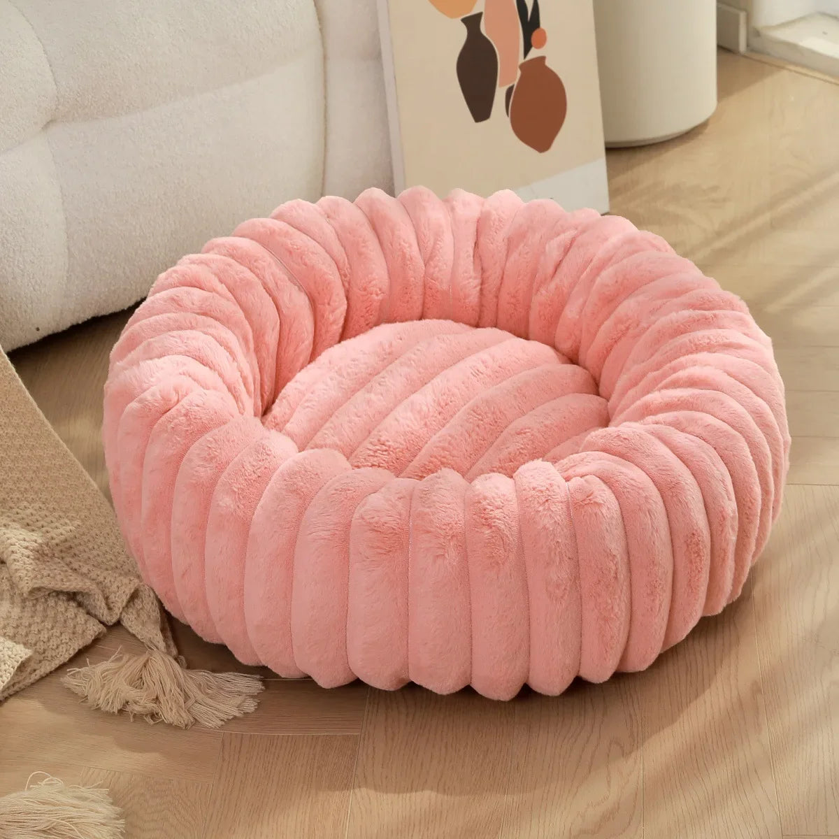Lit rond pour animaux de compagnie 40-70cm, lit Super doux pour chat, longue maison en peluche pour chien moyen, couchage chaud d'hiver