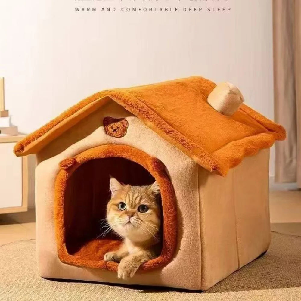 Lit maison  pour chien et chat, toutes saisons – Doux et chaud pour petits animaux