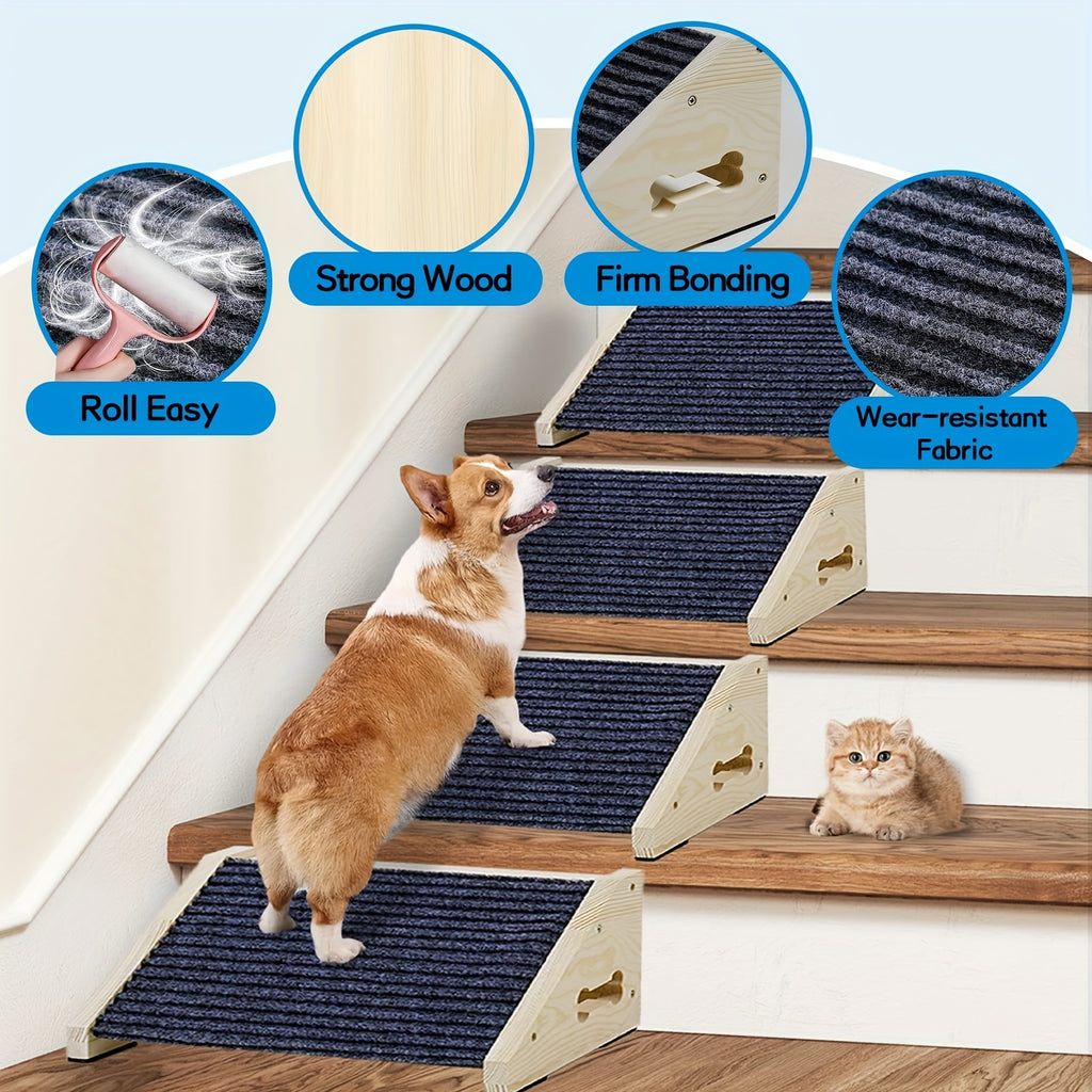 Rampe d’escalier pour chien et chat, en bois, avec anti dérapant agréable pour coussinets