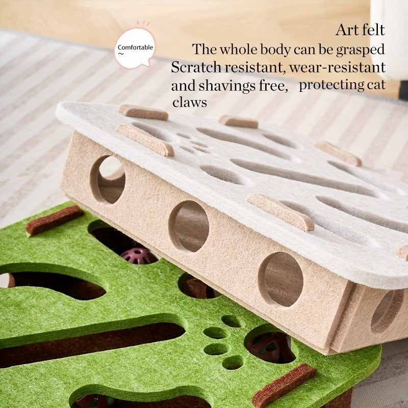 Jouet Interactif pour Chat – Boîte Labyrinthe avec Griffoir et Arbre à Chat Squeaky