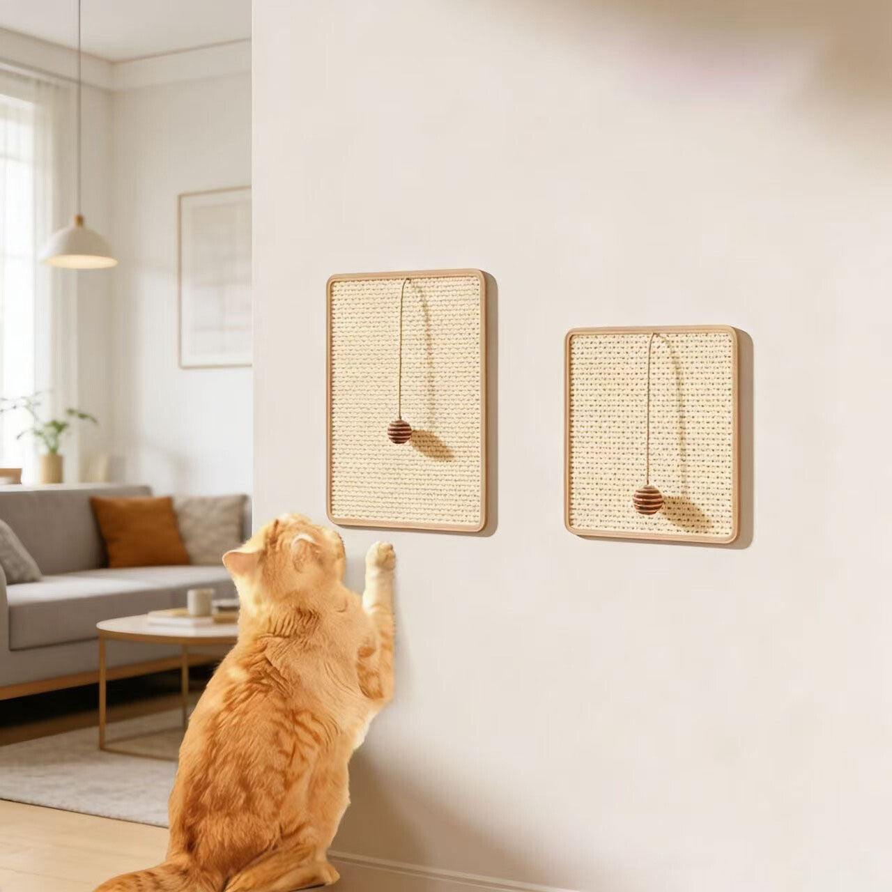 Griffoir pour chat avec balle suspendue et antidérapant